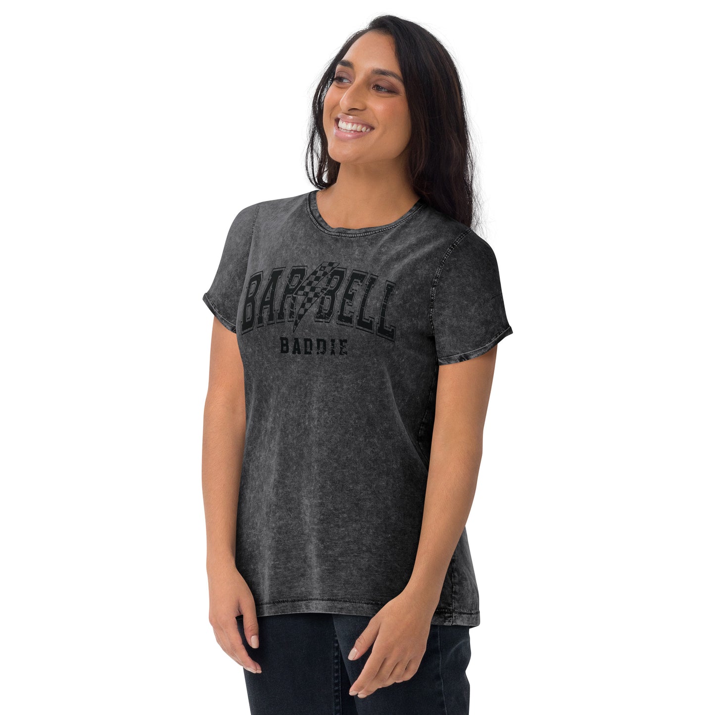 Barbell Baddie Denim T-Shirt